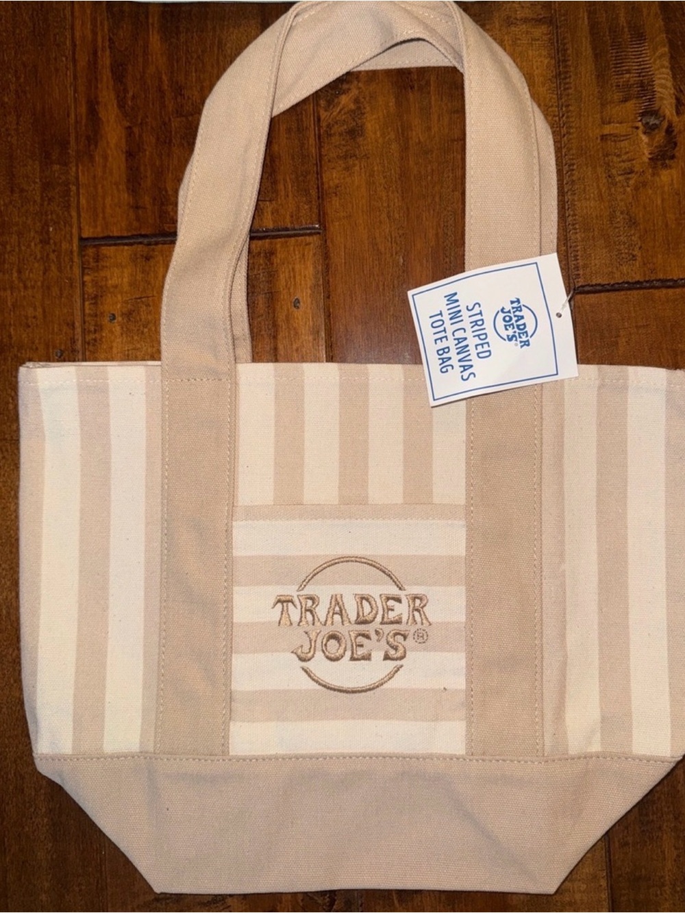NWT Trader Joe's Mini Canvas Boat Tote  Tan & Cream NEUTRAL